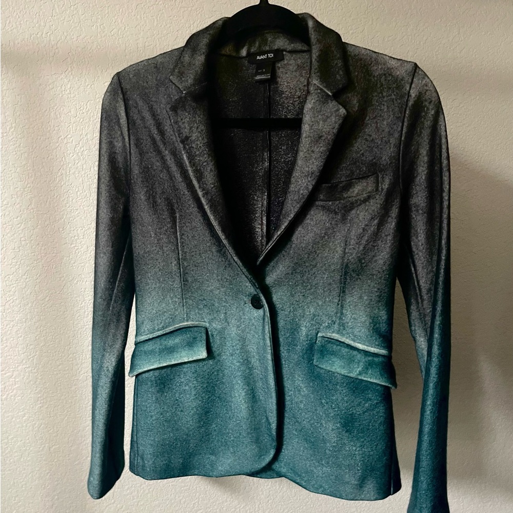 Avant Toi Women's Green Gray Cashmere Ombre Blazer S